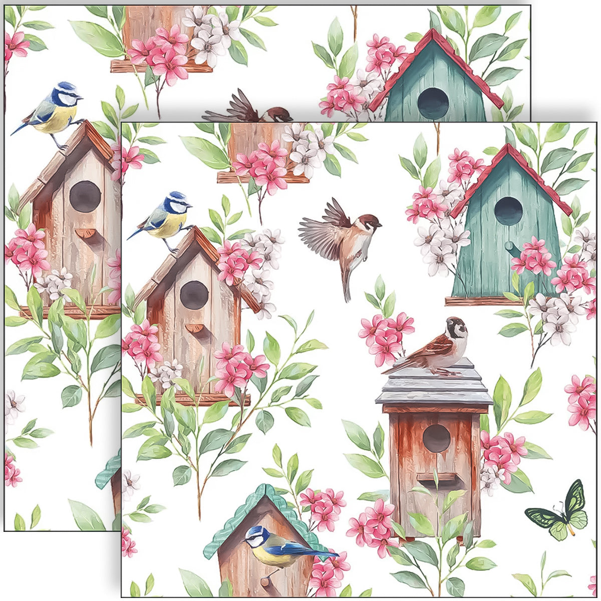 Guardanapo para Decoupage Ambiente 33x33cm com 2 Unidades - Casa de Pássaros de Madeira