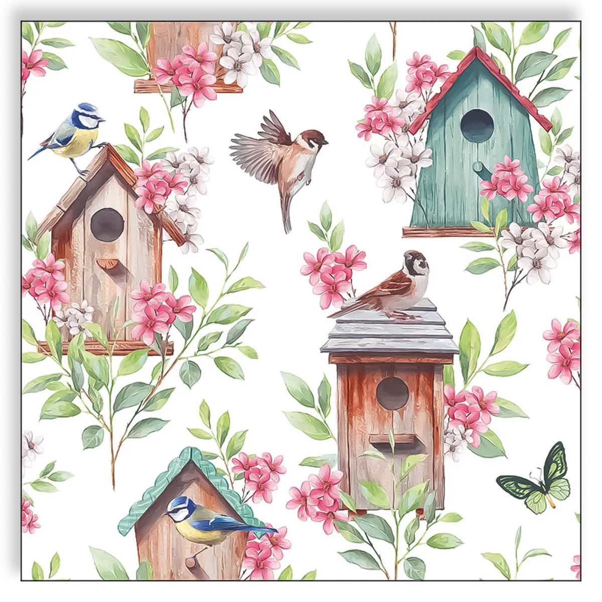 Guardanapo para Decoupage Ambiente 33x33cm com 2 Unidades - Casa de Pássaros de Madeira