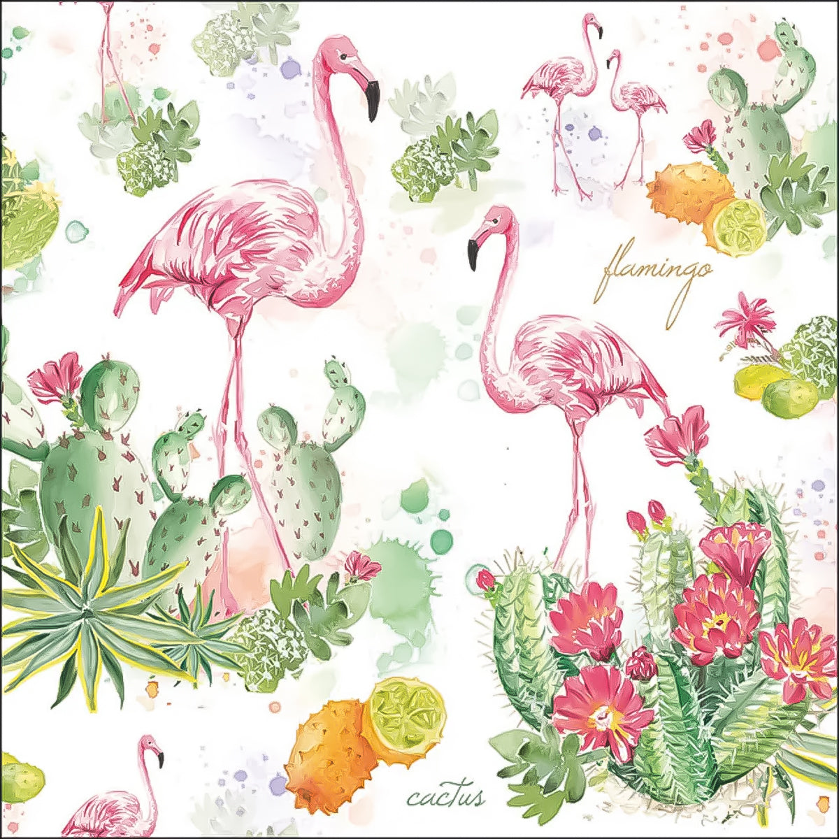 Guardanapo para Decoupage Ambiente 33x33cm com 2 Unidades - Flamingo e Cacto