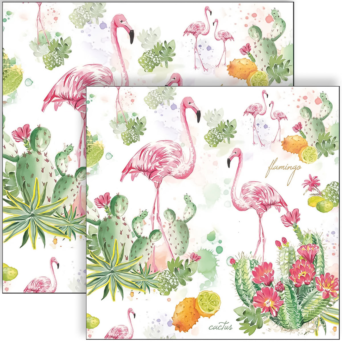 Guardanapo para Decoupage Ambiente 33x33cm com 20 Unidades - Flamingo e Cacto