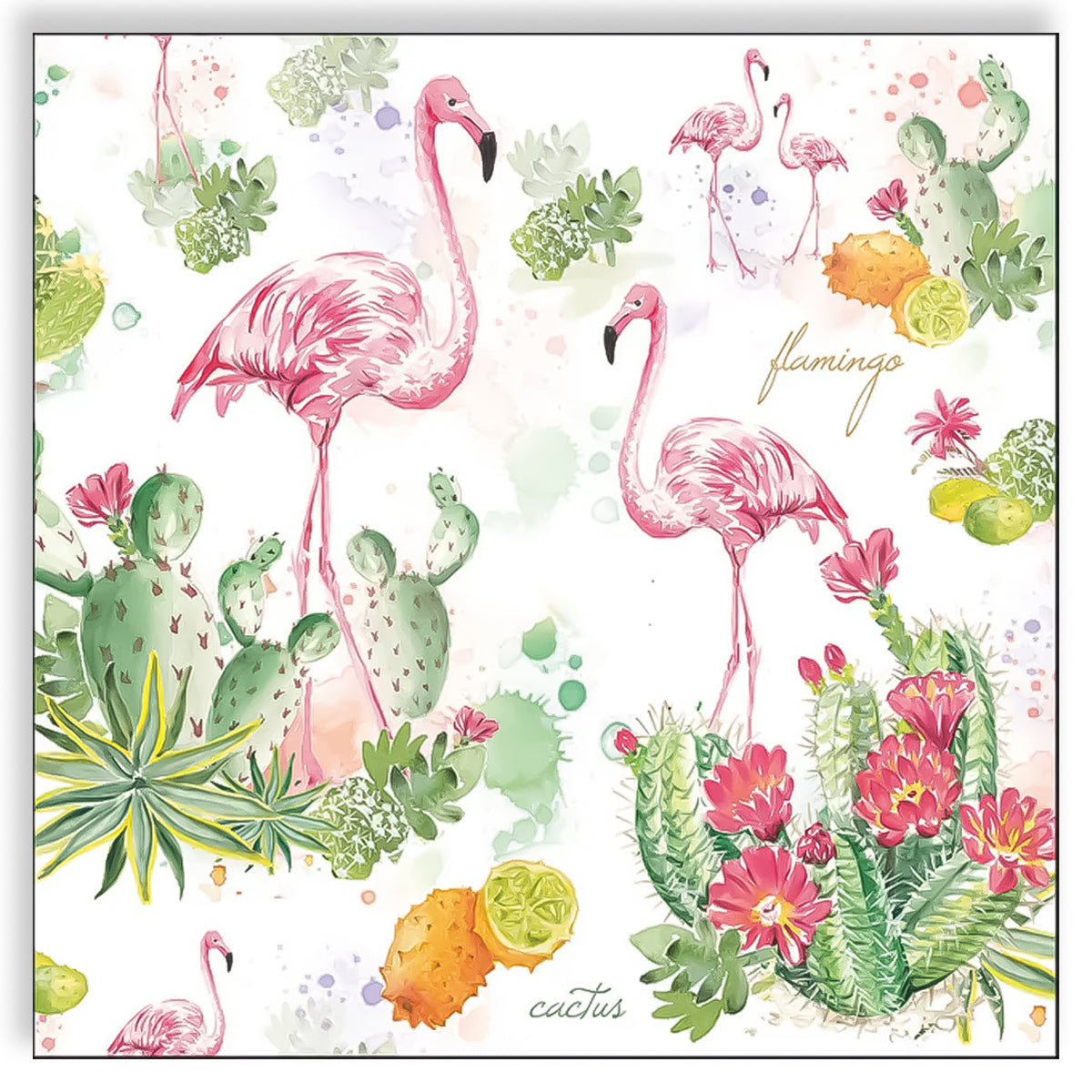 Guardanapo para Decoupage Ambiente 33x33cm com 20 Unidades - Flamingo e Cacto