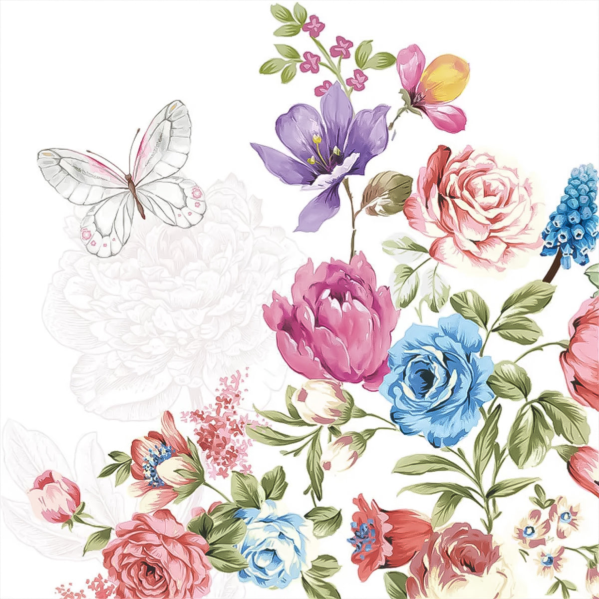 Guardanapo para Decoupage Ambiente 33x33cm com 2 Unidades - Rosas & Borboletas 