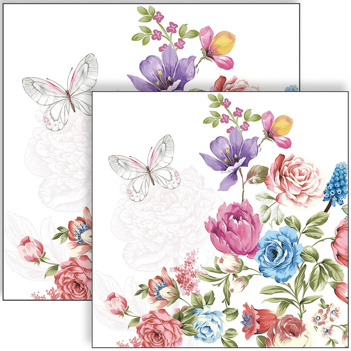 Guardanapo para Decoupage Ambiente 33x33cm com 20 Unidades - Rosas & Borboletas 