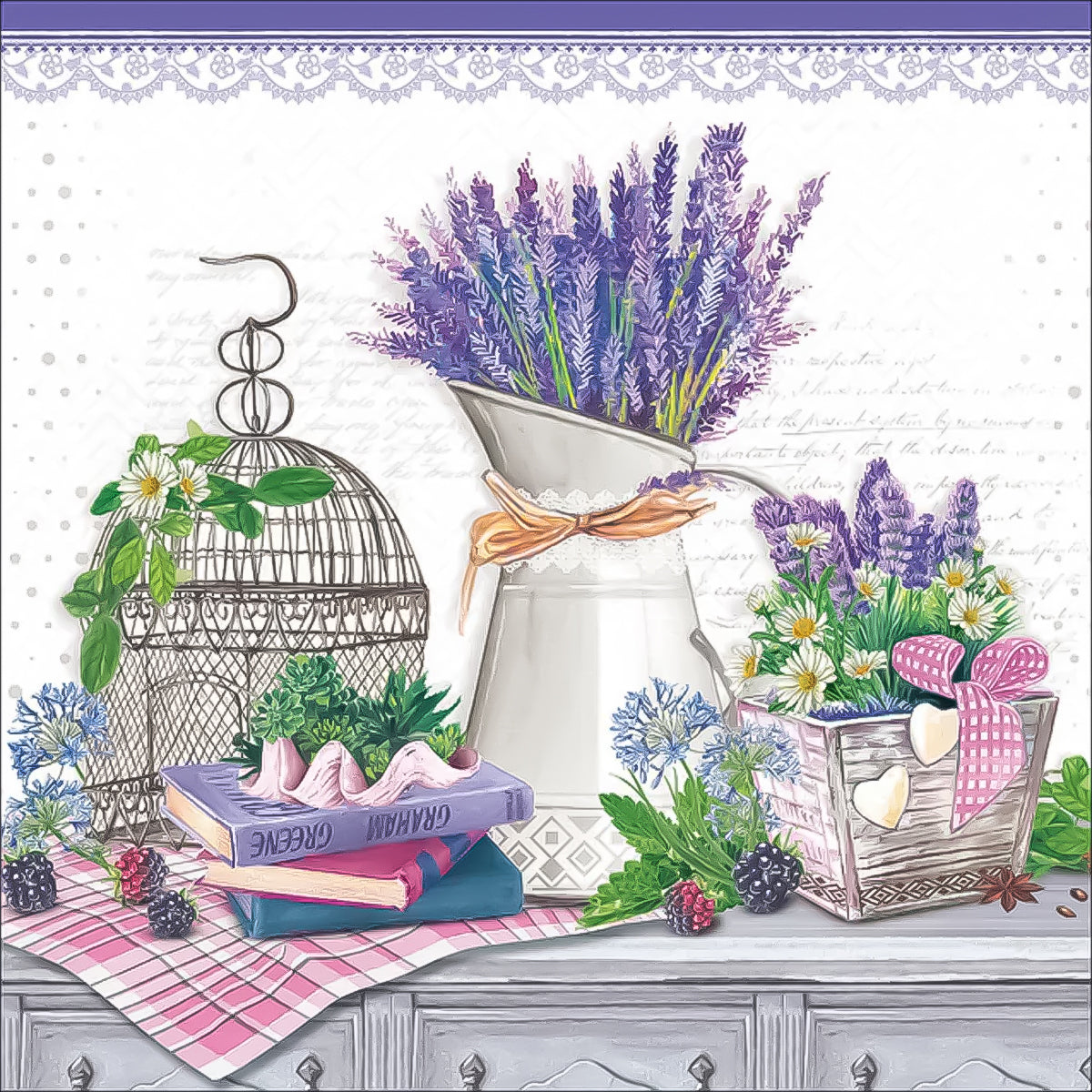 Guardanapo para Decoupage Ambiente 33x33cm com 20 Unidades - Decoração de Lavanda 