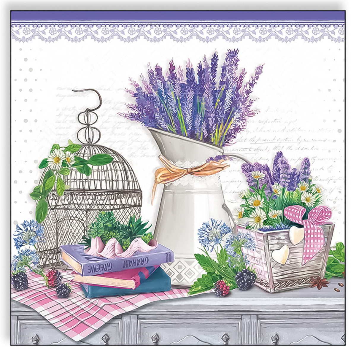 Guardanapo para Decoupage Ambiente 33x33cm com 20 Unidades - Decoração de Lavanda 