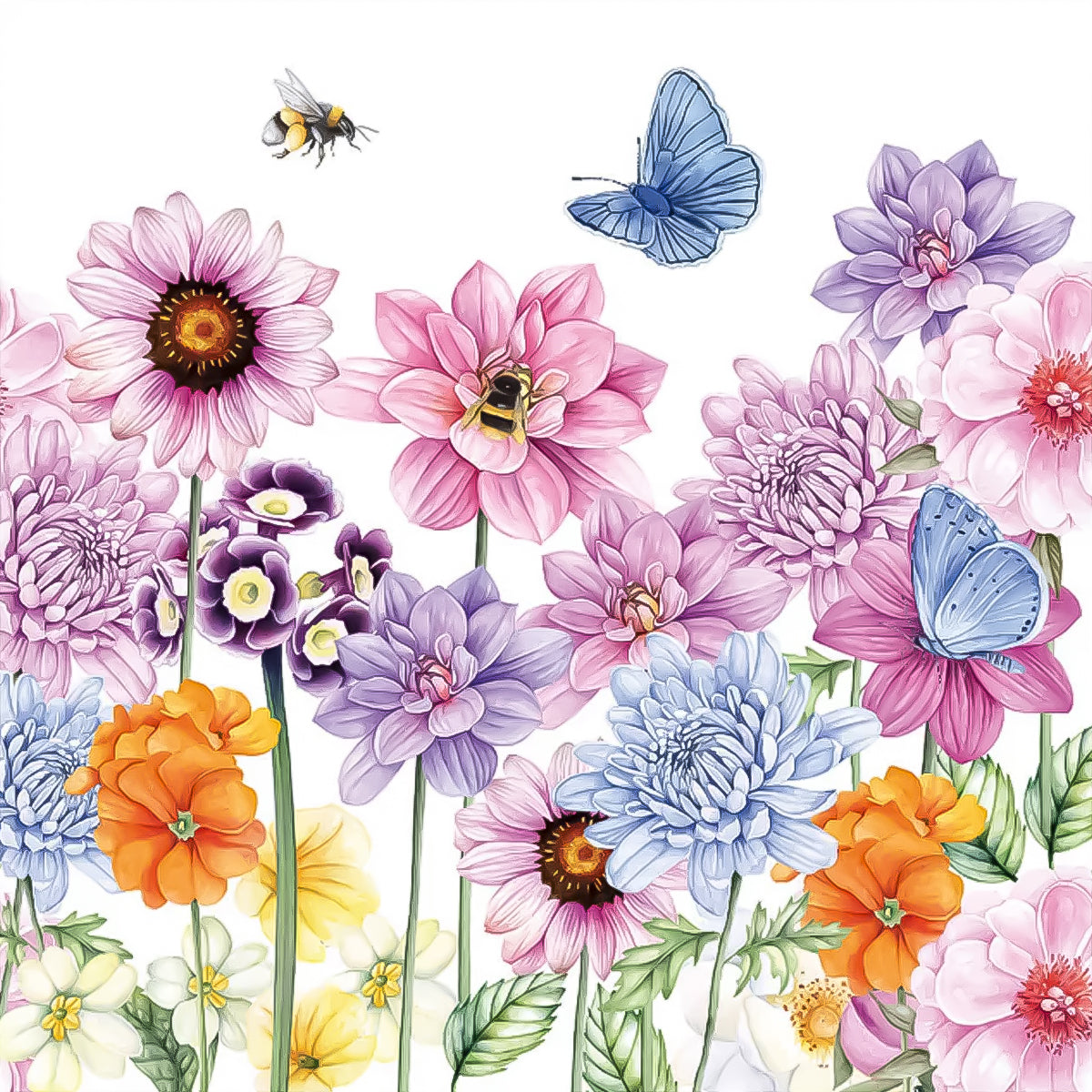 Guardanapo para Decoupage Ambiente 33x33cm com 20 Unidades - Flores, Abelhas & Borboletas