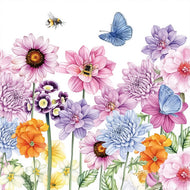 Guardanapo para Decoupage Ambiente 33x33cm com 2 Unidades - Flores, Abelhas & Borboletas