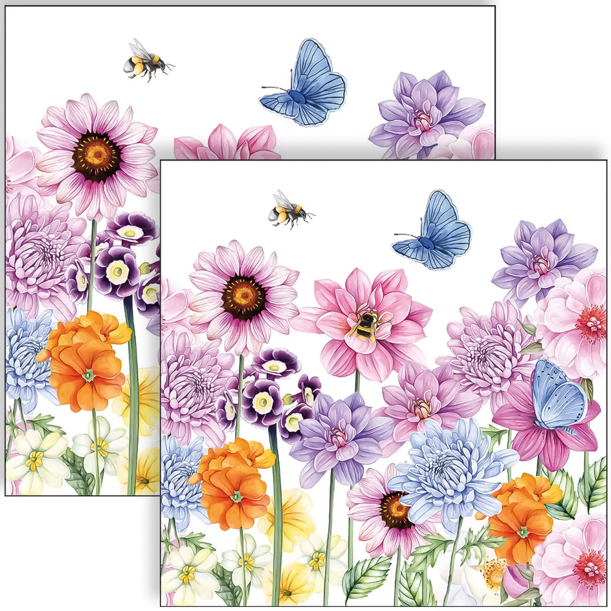 Guardanapo para Decoupage Ambiente 33x33cm com 20 Unidades - Flores, Abelhas & Borboletas