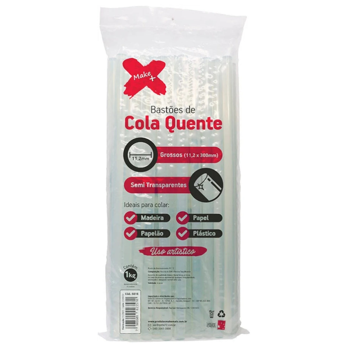 Pacote Bastões Cola Quente Grosso 1kg Semi-transparente - Make+