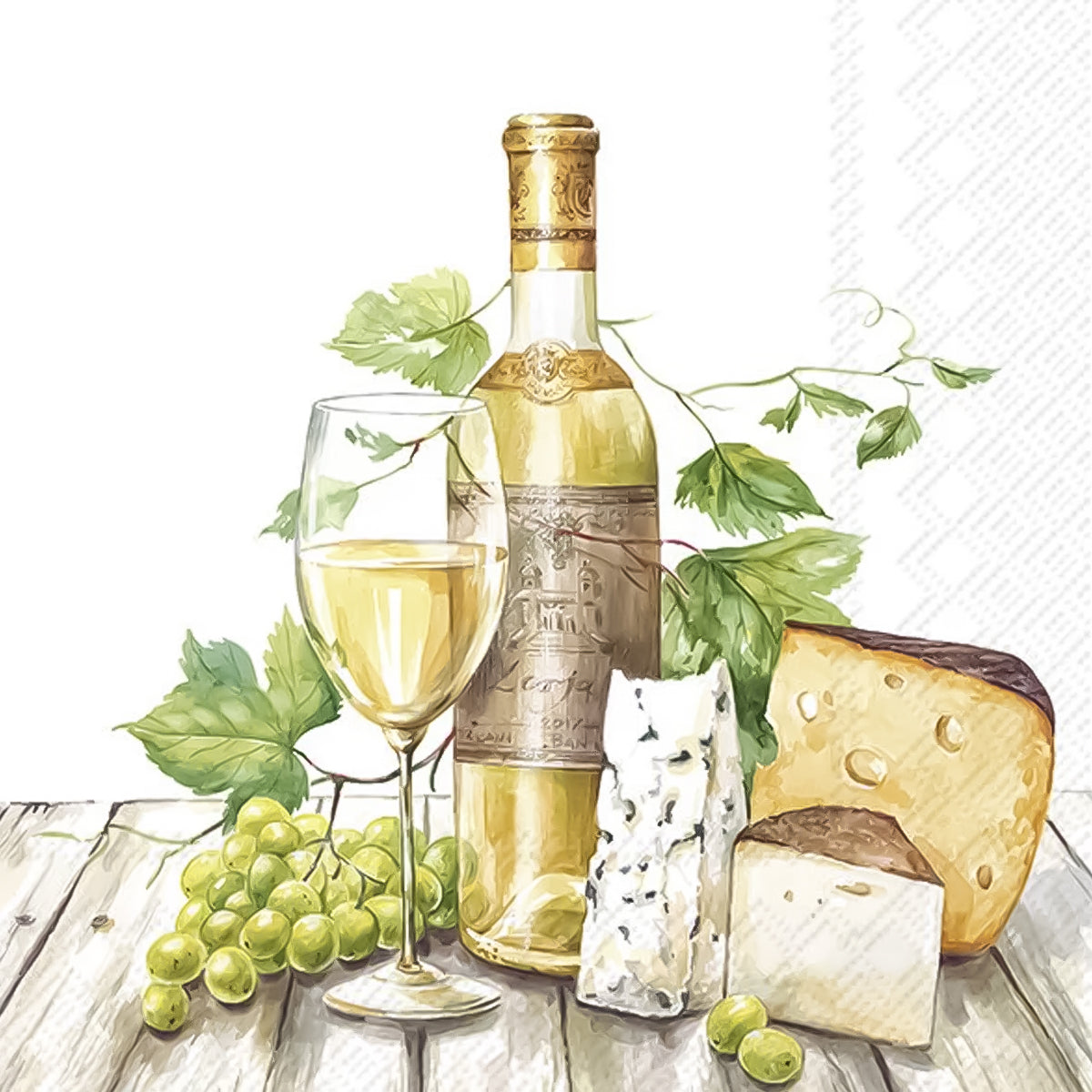 Guardanapo para Decoupage Ihr Vinho Branco Queijo e Uva Verde com 20 Unidades