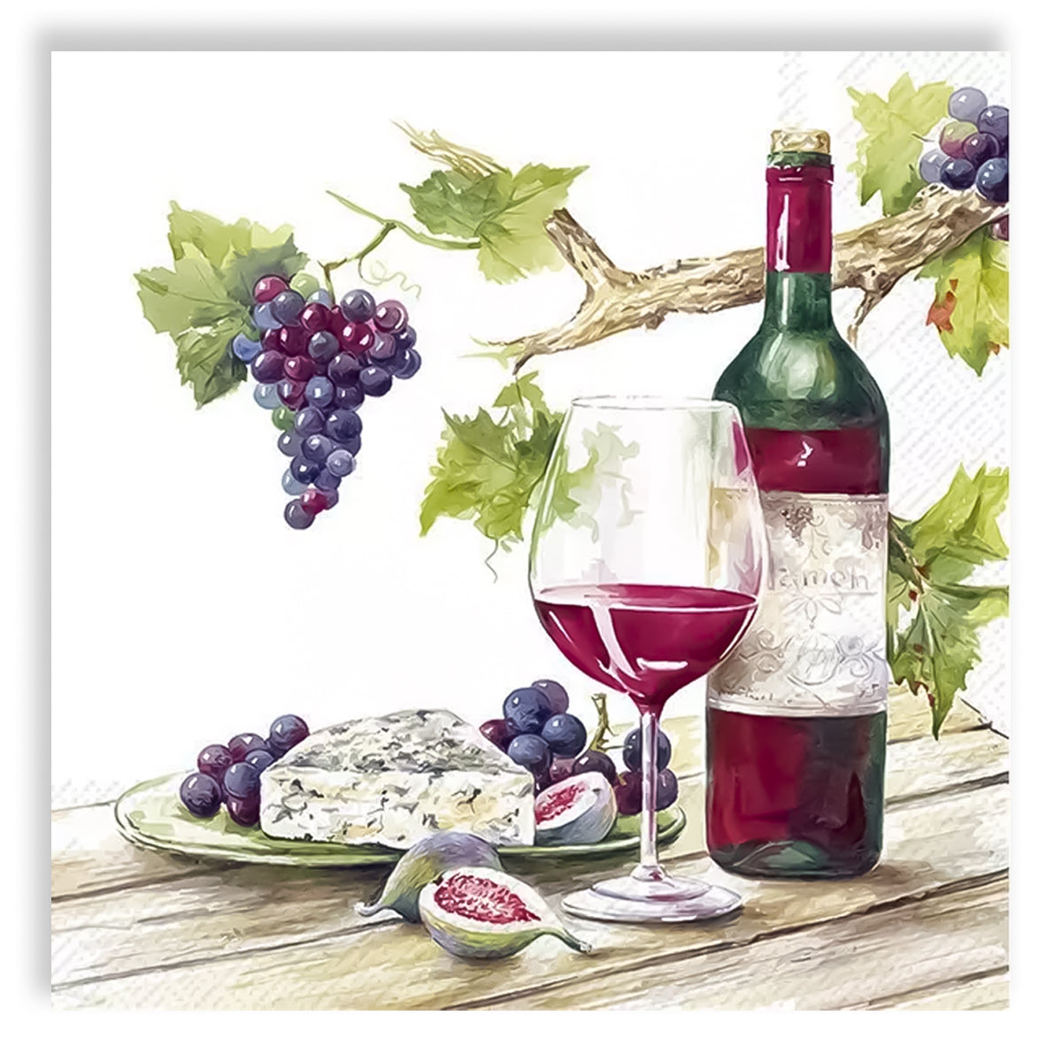 Guardanapo para Decoupage Ihr Vinho Tinto Queijo e Uva com 20 Unidades