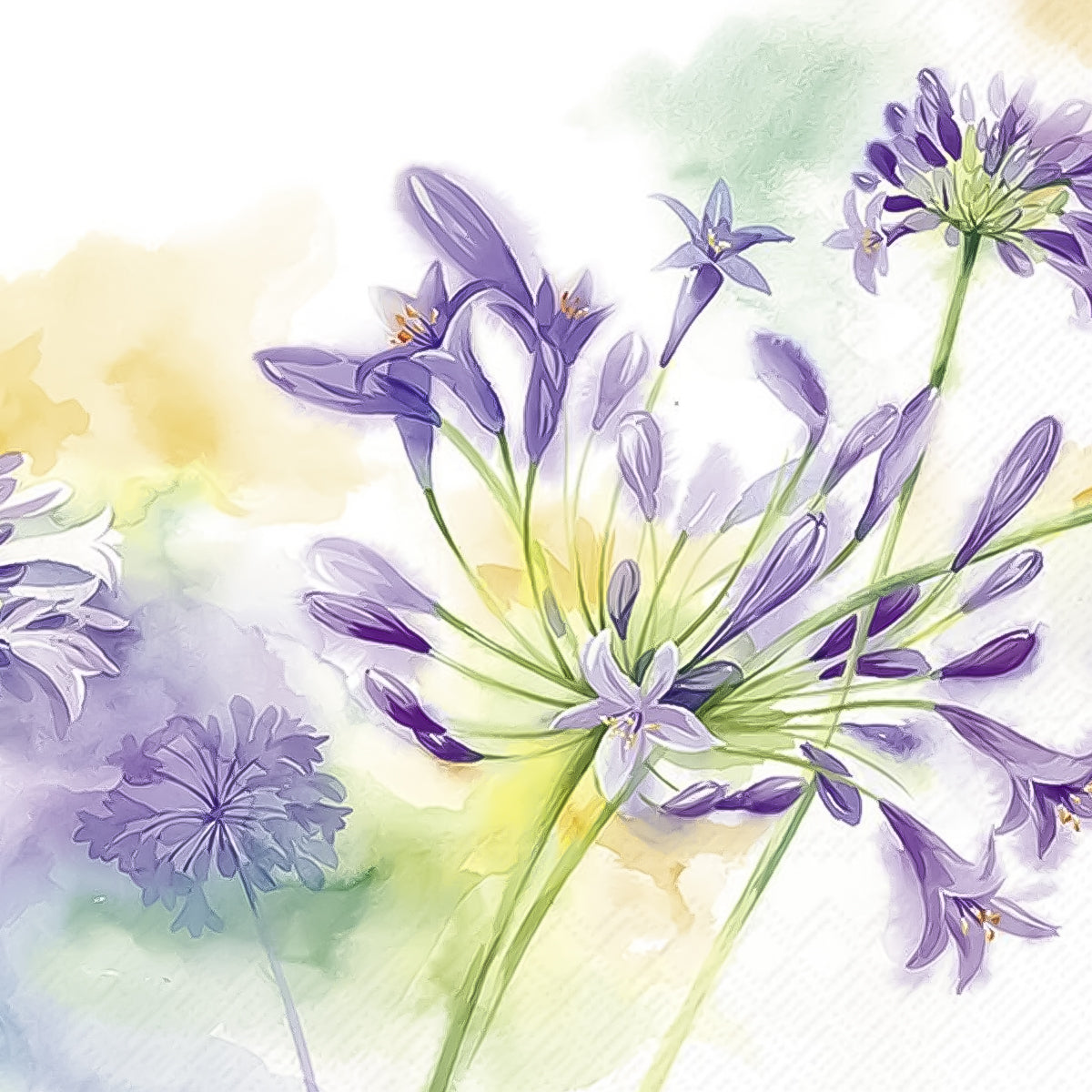 Guardanapo para Decoupage Ihr Flor Agapanto Lilas Fundo Aquarelado com 20 Unidades