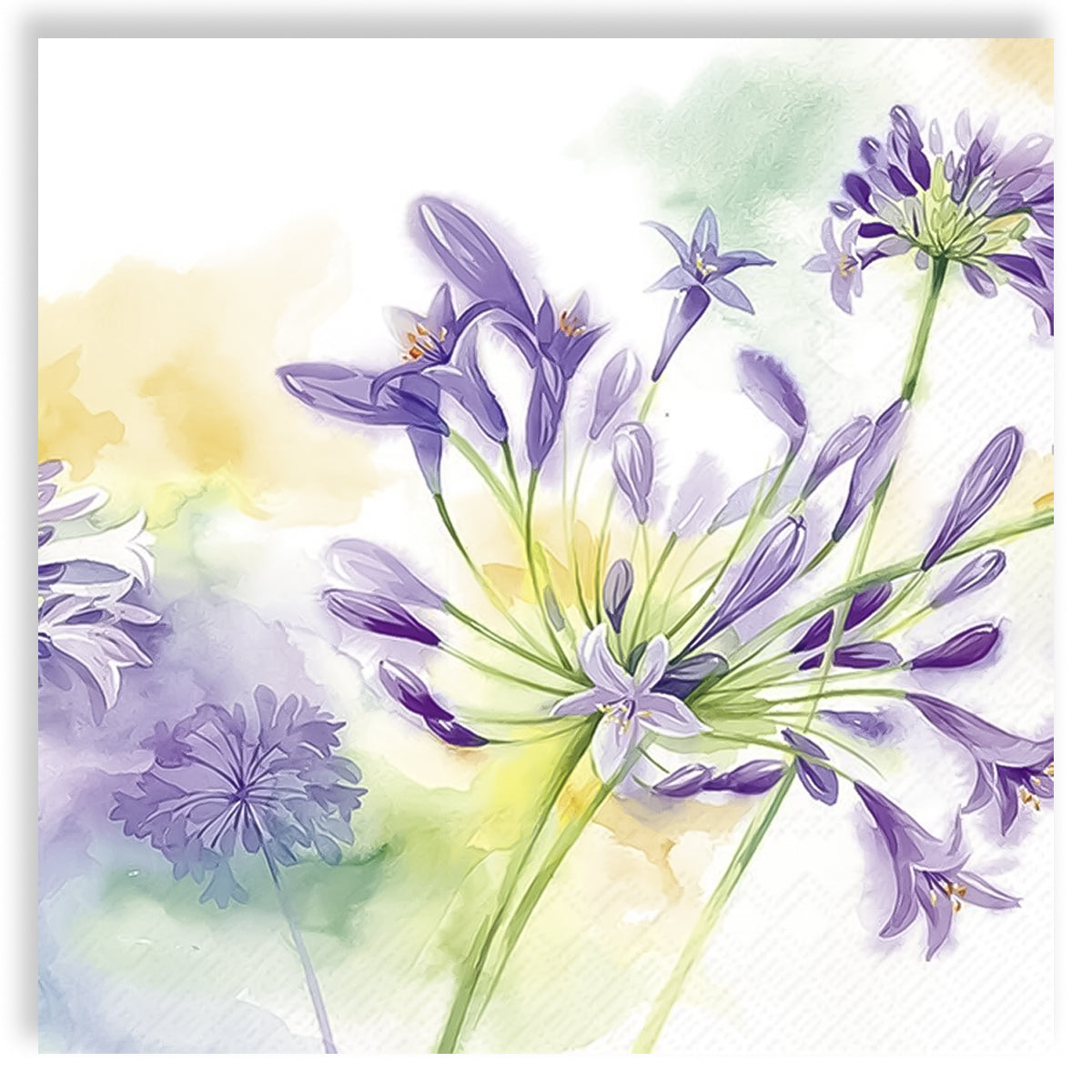 Guardanapo para Decoupage Ihr Flor Agapanto Lilas Fundo Aquarelado com 20 Unidades