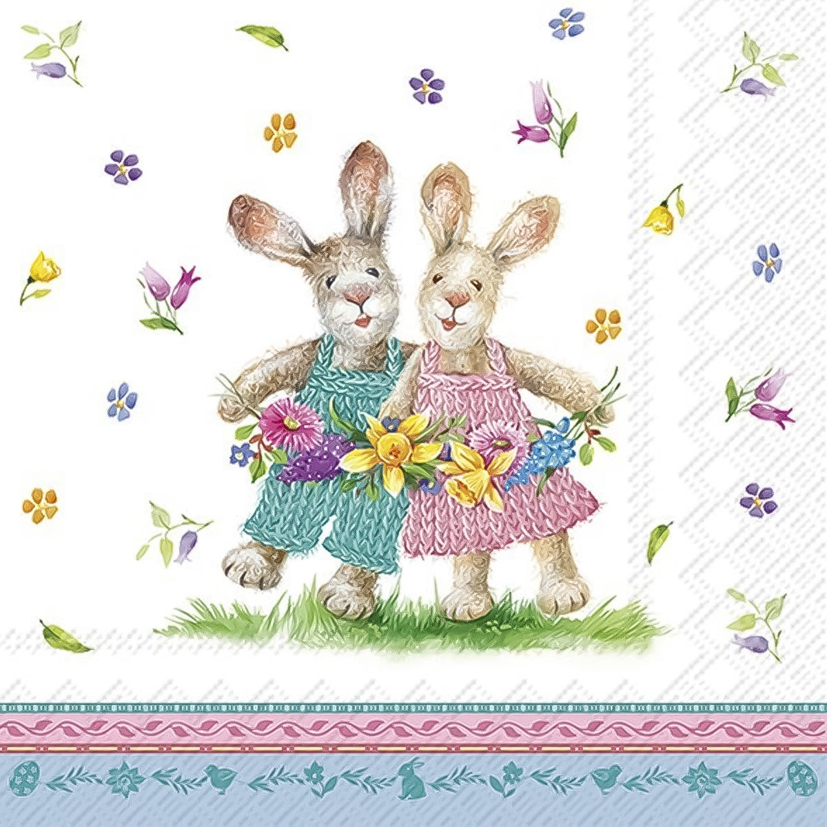 Guardanapo para Decoupage Ihr Casal de Coelhos Feliz Pascoa com 20 Unidades