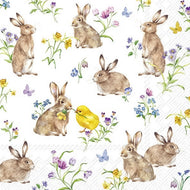Guardanapo para Decoupage Ihr 33x33cm com 20 Unidades  - Coelhos e Pintinhos Amigos de Pascoa