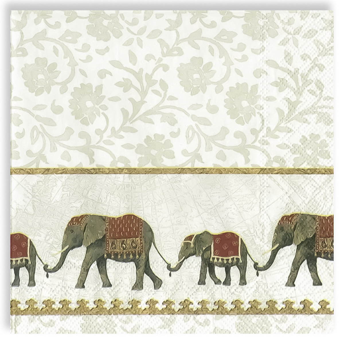 Guardanapo para Decoupage Ihr Familia de Elefantes Indiano Fundo Branco com 20 Unidades