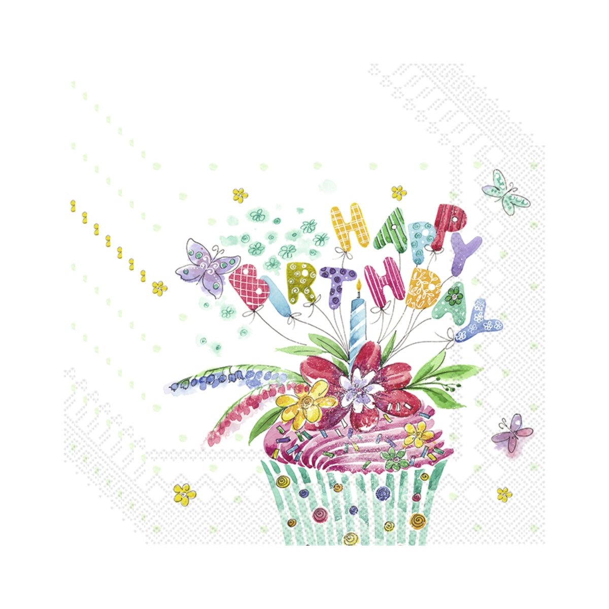 Guardanapo para Decoupage Ihr 33x33cm com 20 Unidades - Cupcake de Aniversário
