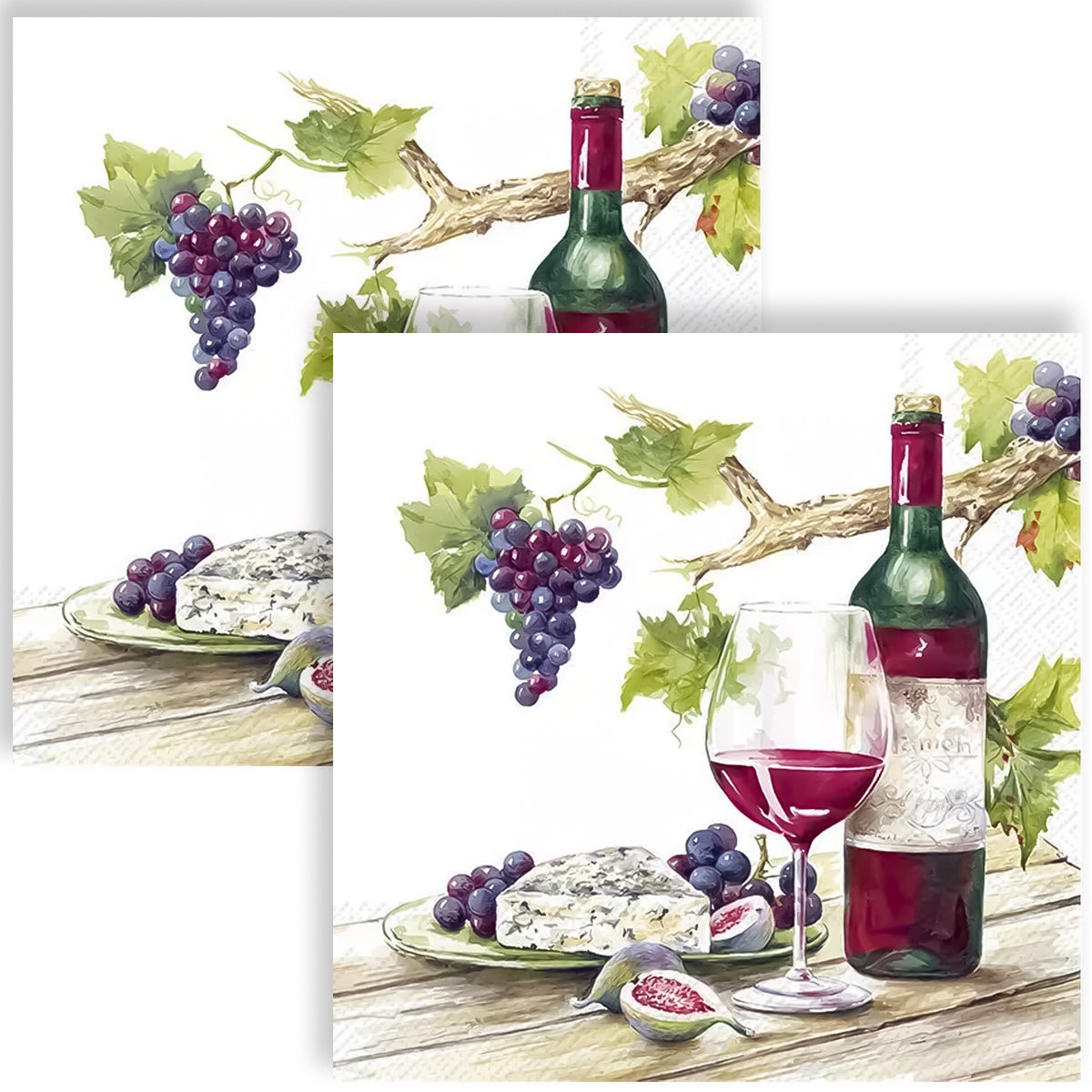 Guardanapo para Decoupage Ihr - Vinho Tinto Queijo e Uva 02 Unidades