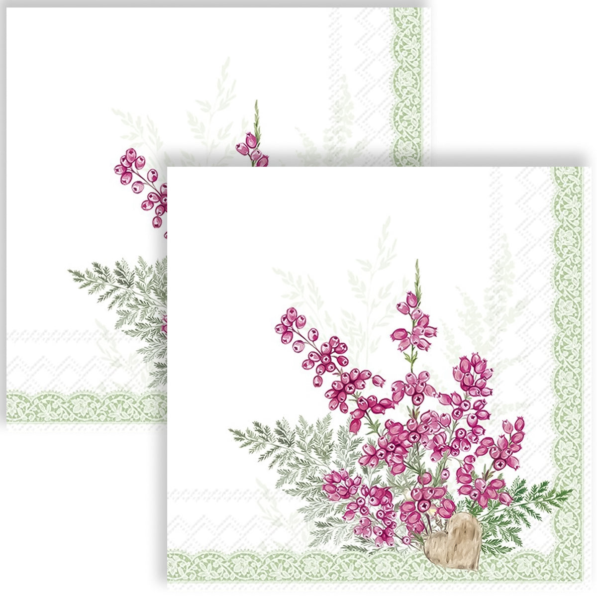 Guardanapo para Decoupage Ihr - Flor Lilas no Galho Fundo Verde Claro 02 Unidades