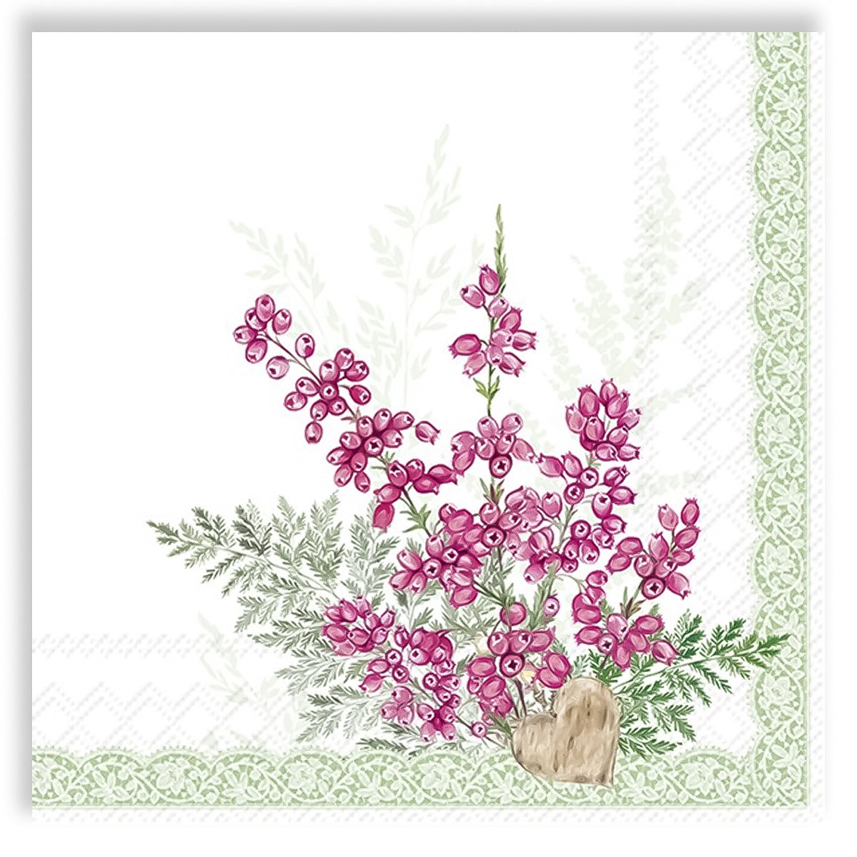 Guardanapo para Decoupage Ihr - Flor Lilas no Galho Fundo Verde Claro 02 Unidades