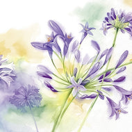 Guardanapo para Decoupage Ihr 33x33cm com 2 Unidades - Flor Agapanto Lilas Fundo Aquarelado