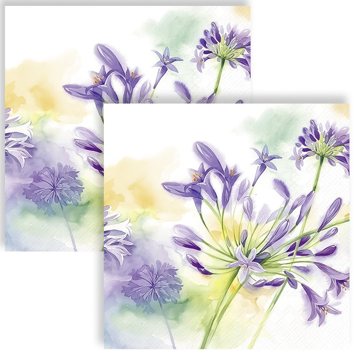 Guardanapo para Decoupage Ihr - Flor Agapanto Lilas Fundo Aquarelado 02 Unidades