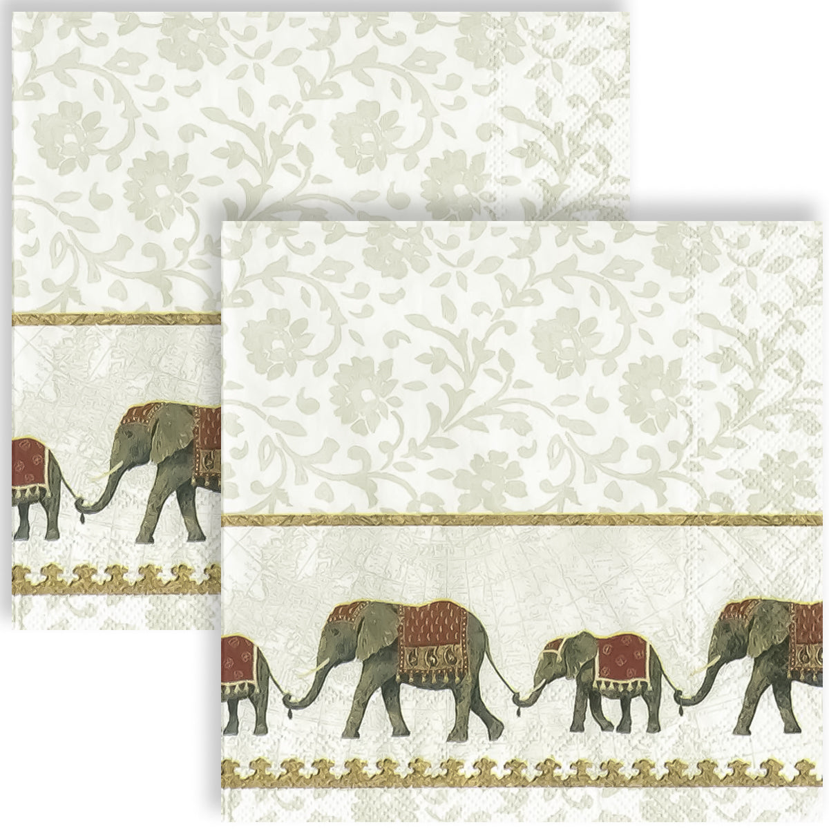 Guardanapo para Decoupage Ihr - Familia de Elefantes Indiano Fundo Branco 02 Unidades