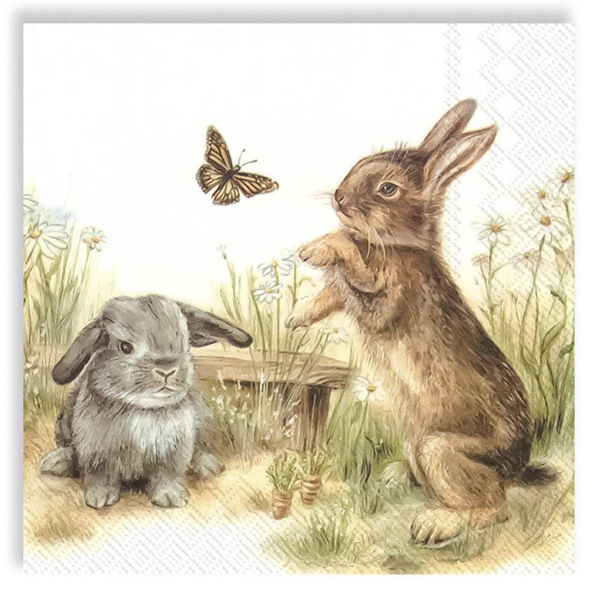 Guardanapo para Decoupage Ihr - Coelhos e Borboleta 02 Unidades