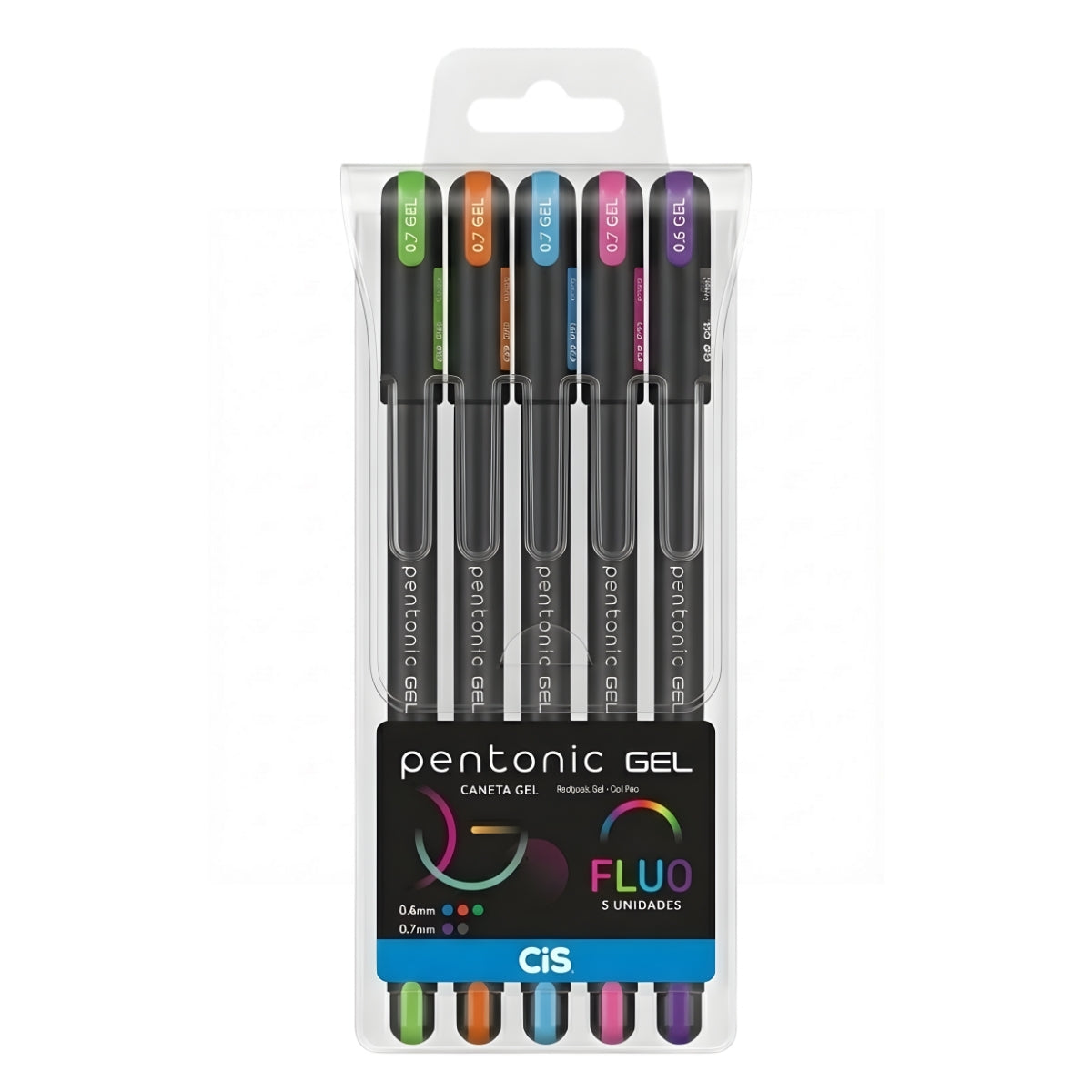 Estojo de Caneta Pentonic Gel 0.6/0.7Mm com 5 Unidades - Fluo - Cis