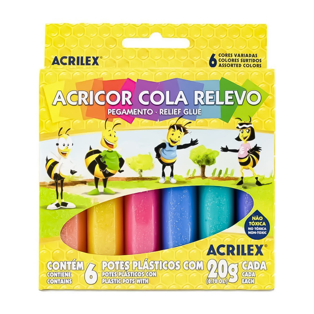 Acricor Cola Relevo Acrilex 6 Cores 20g