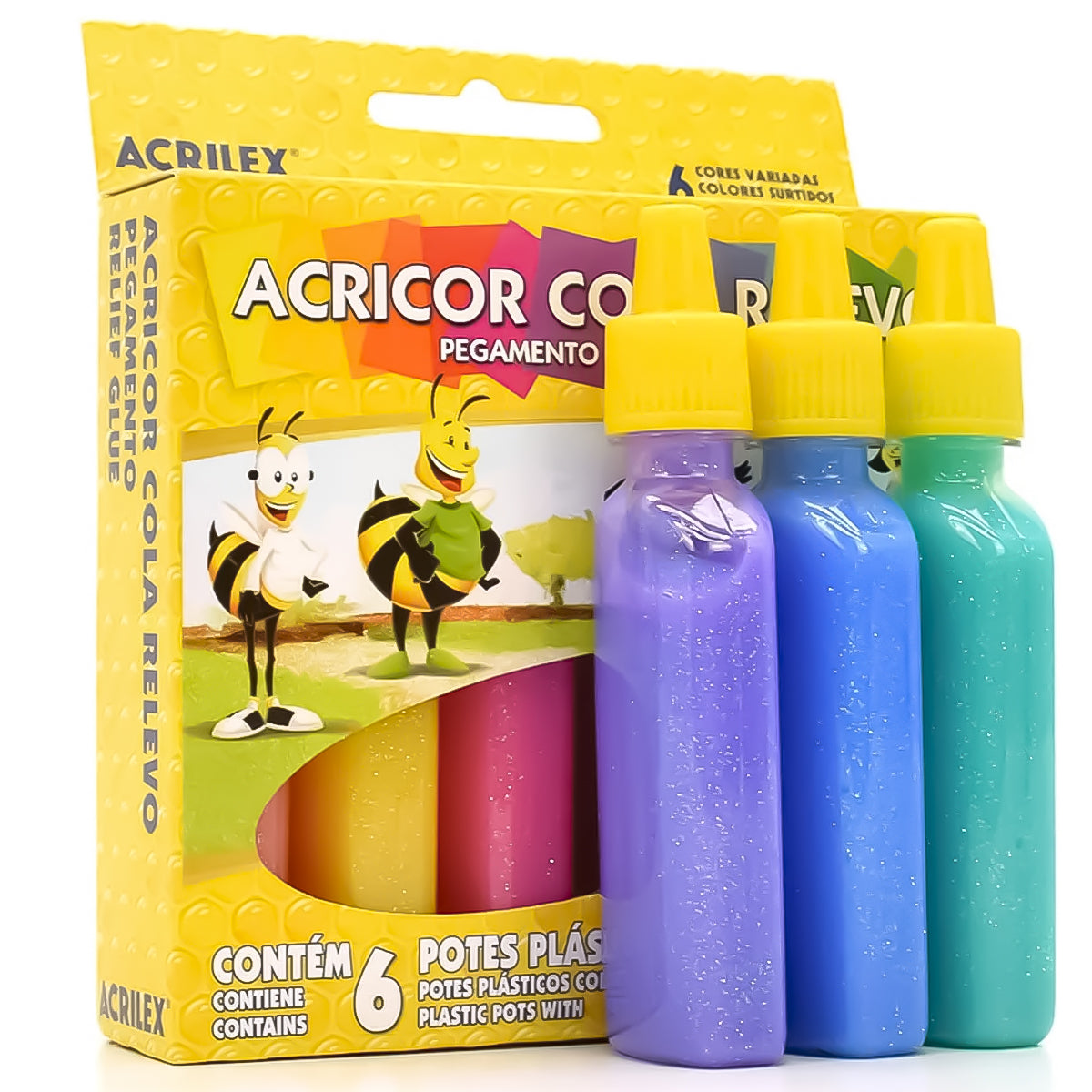 Acricor Cola Relevo Acrilex 6 Cores 20g