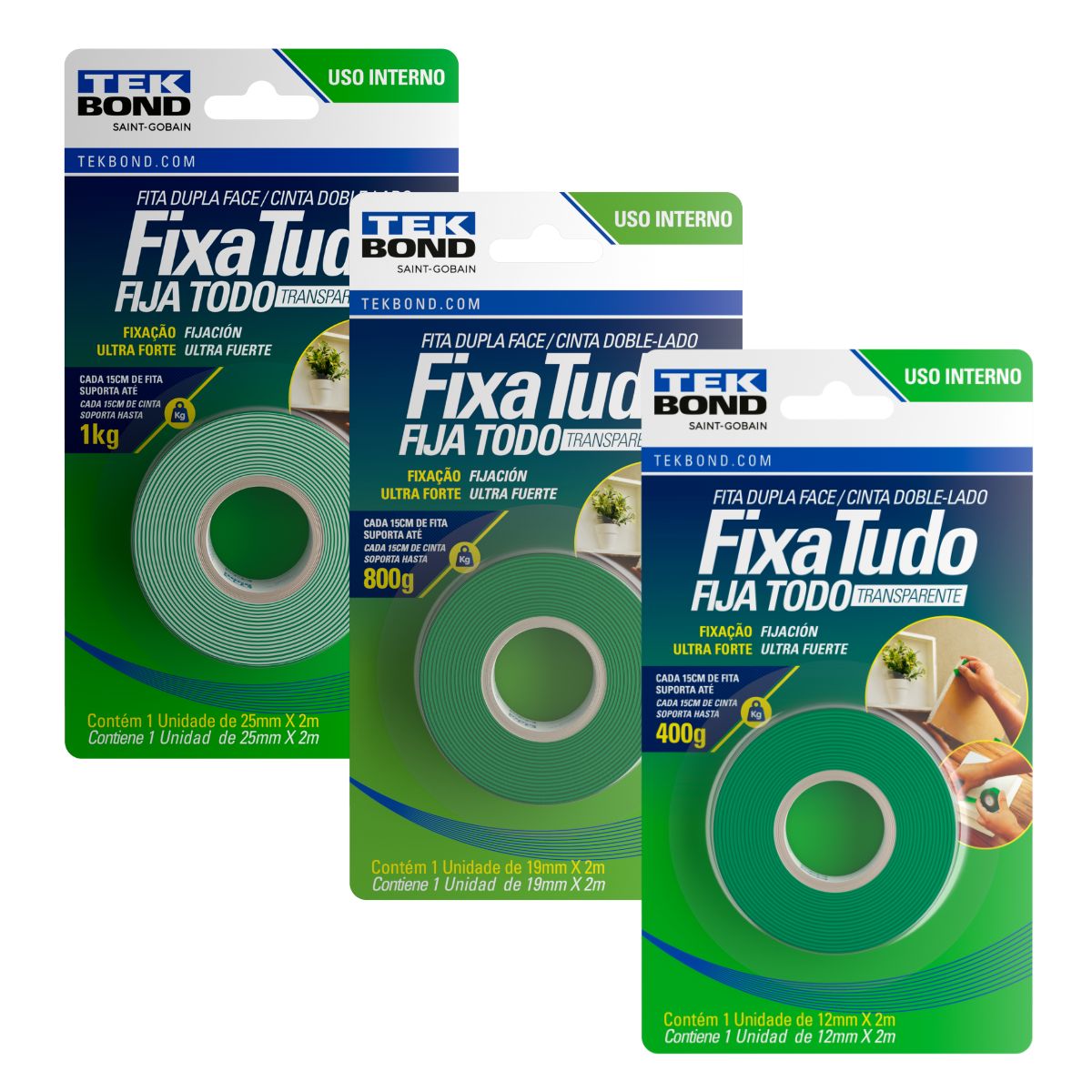 Fita Dupla Face Fixa Tudo Acrílica Tekbond Interno Transparente