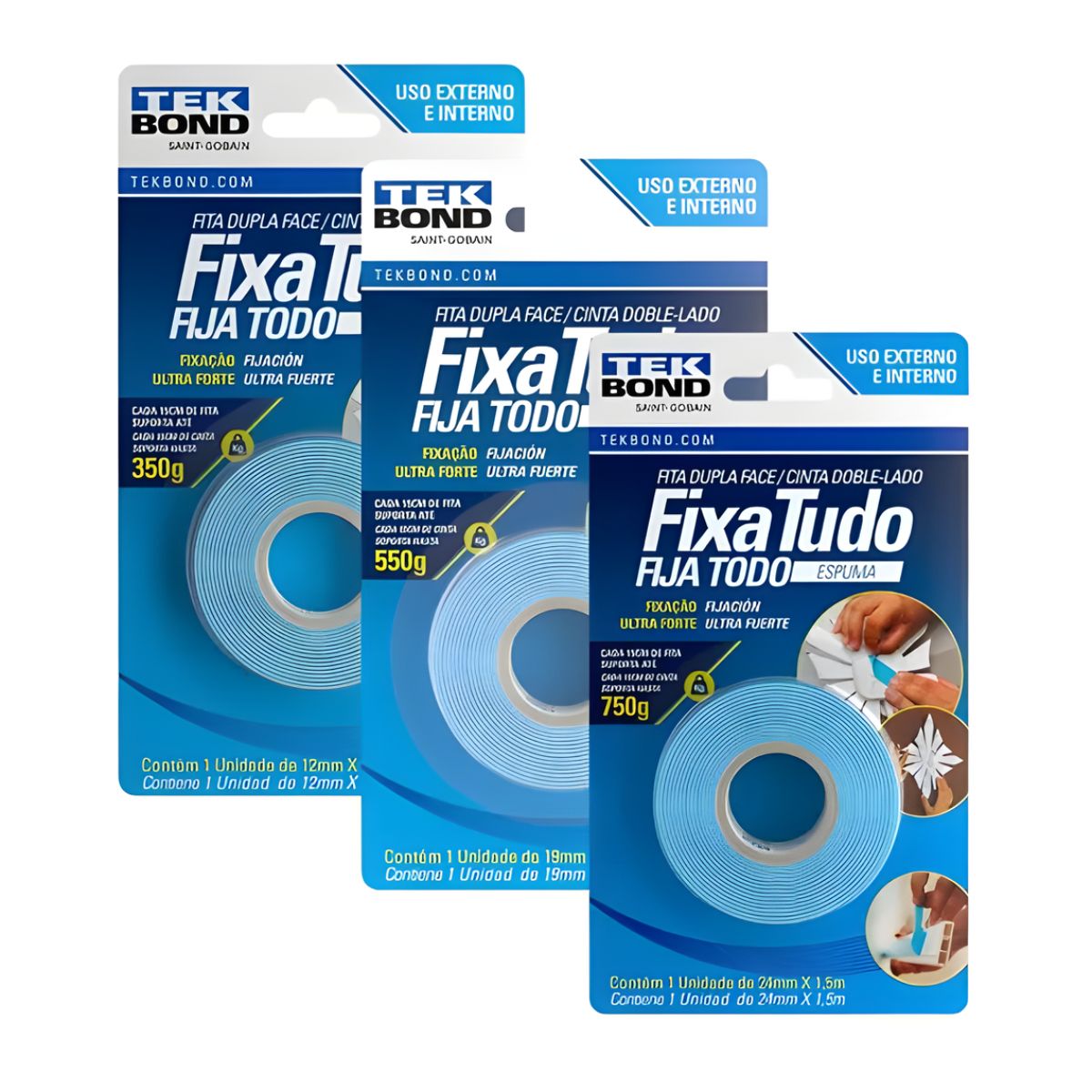 Fita Dupla Face Fixa Tudo Espuma Tekbond Interno/Externo Branco