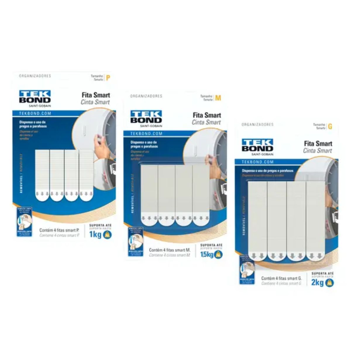 Fita Smart Tekbond Fixa Quadros Sem Furos Branco com 4 Unidades