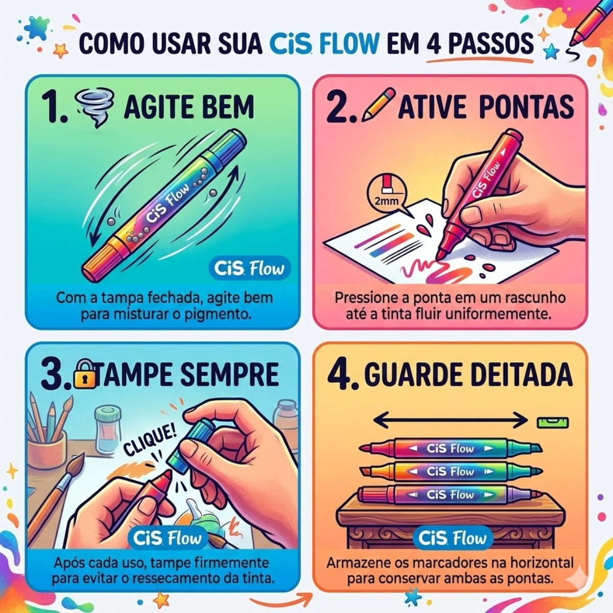 Estojo de Marcador Cis Criativo Flow com 06 Cores - Pastel