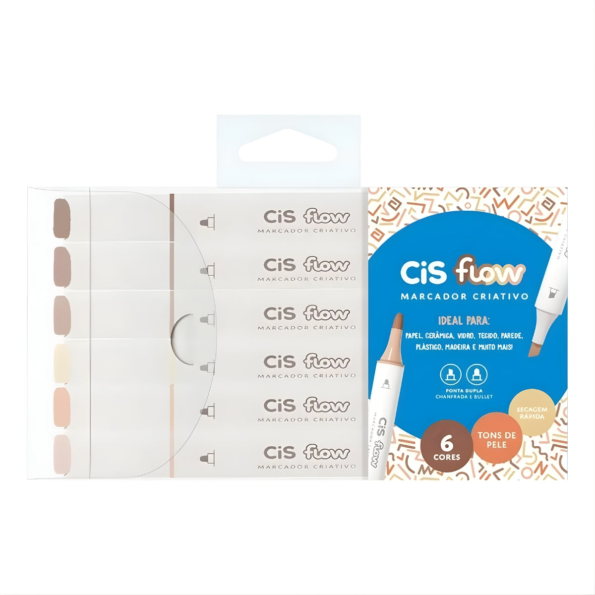 Estojo de Marcador Cis Criativo Flow com 06 Cores - Pele