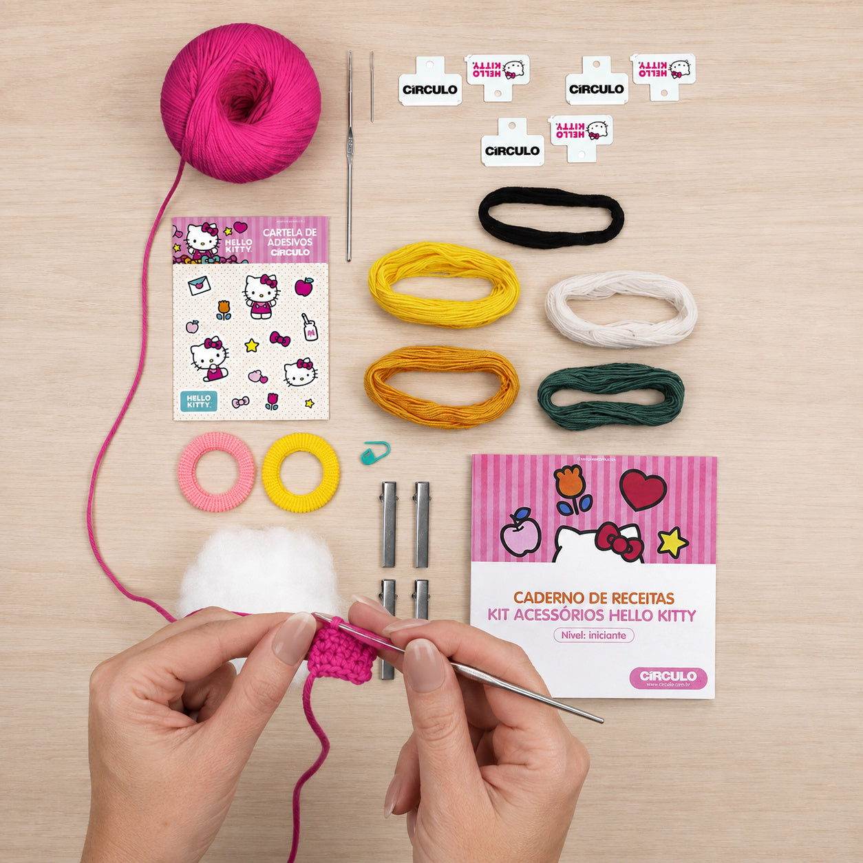 Kit de Acessórios Hello Kitty para Amigurumi em Crochê Iniciante - Círculo