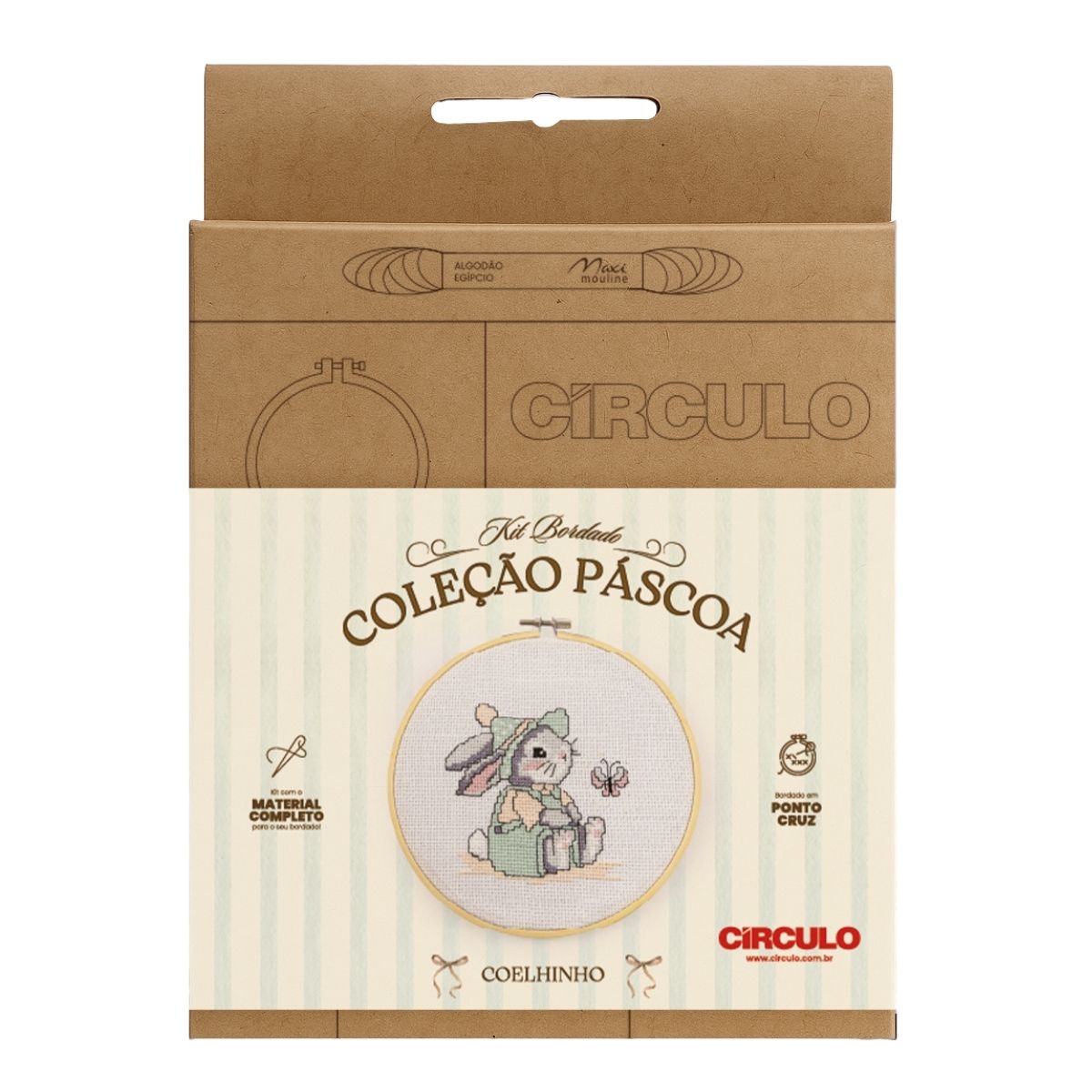 Kit Bordado Ponto Cruz Páscoa Coelhinho 0001 - Círculo