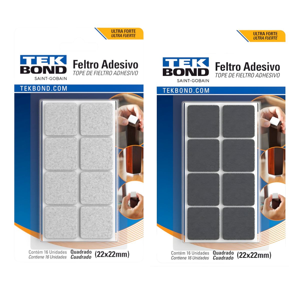 Feltro Adesivo Tekbond Quadrado 22x22mm Com 16 Unidades