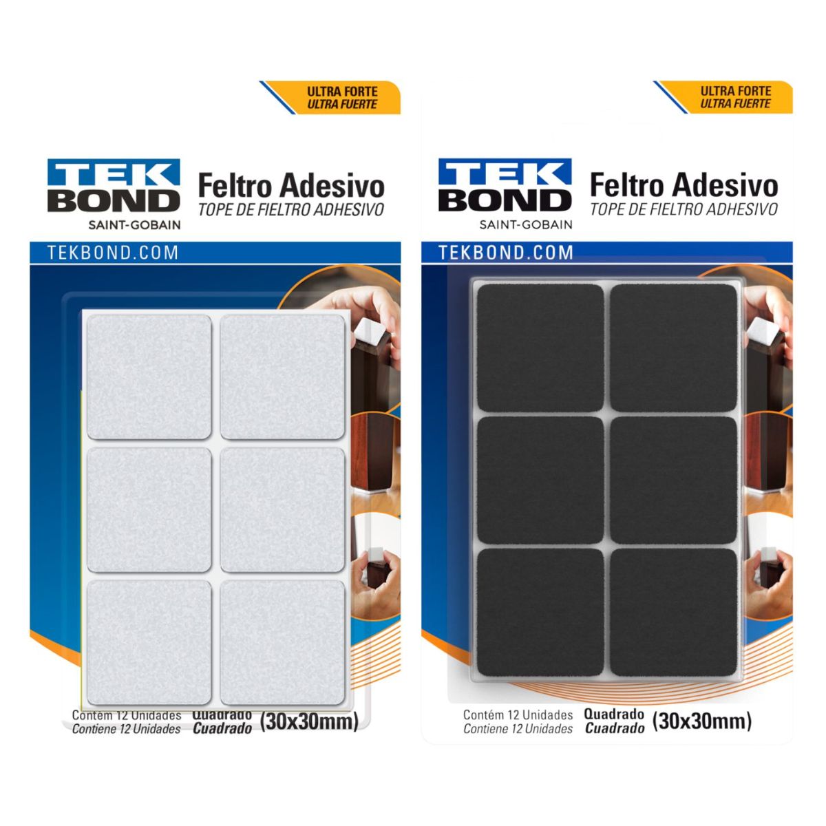 Feltro Adesivo Tekbond Quadrado 30x30mm Com 12 Unidades