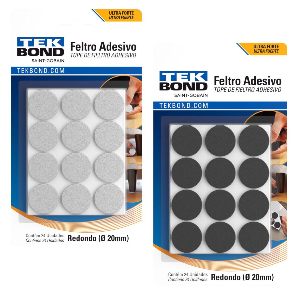 Feltro Adesivo Tekbond Redondo 20mm Com 24 Unidades