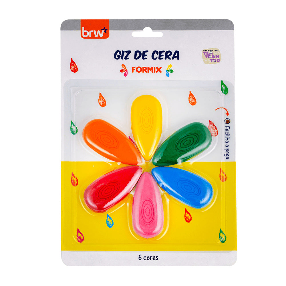 Giz de Cera Formix Gotas com 6 Cores para Desenho e Pintura - Brw