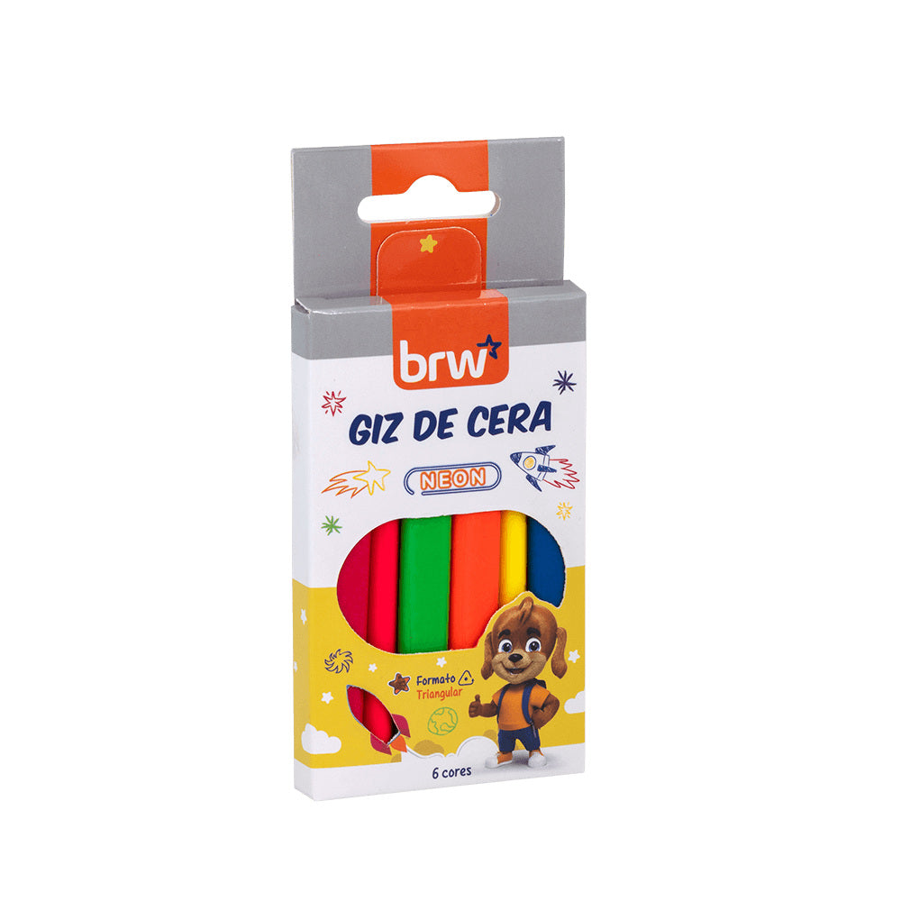 Estojo de Giz de Cera Longo com 6 Cores Neon para Desenho e Pintura - Brw
