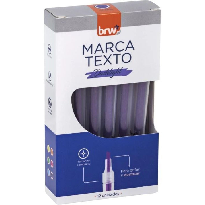 Marca-texto Dashlight Roxo para Destacar Textos e Anotações - Brw