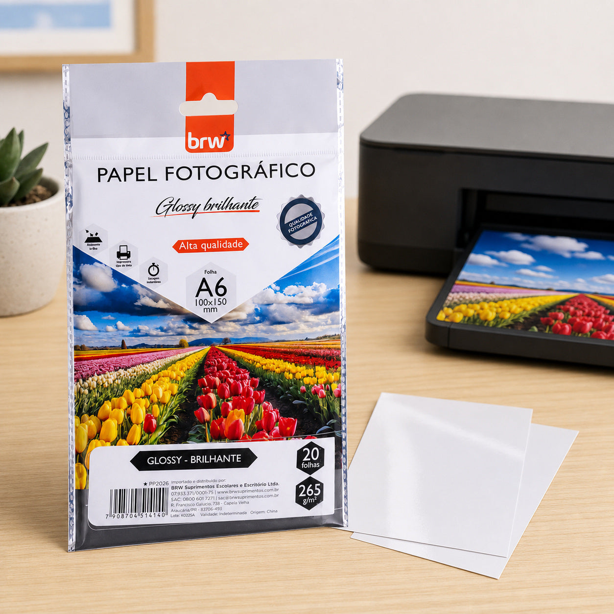 Papel Fotográfico Brilhante A6 265g 100x150mm com 20 Folhas para Impressão de Fotos - Brw