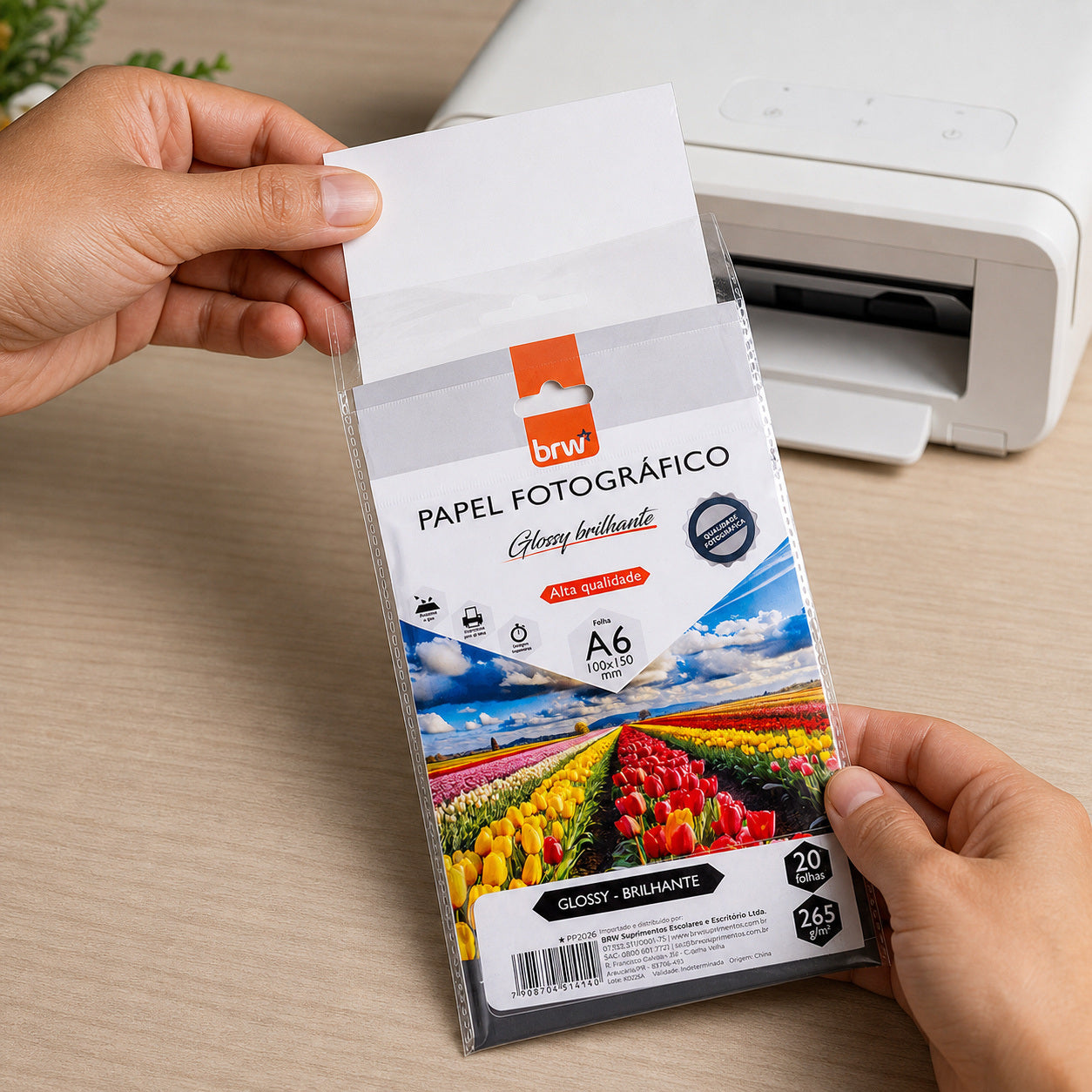 Papel Fotográfico Brilhante A6 265g 100x150mm com 20 Folhas para Impressão de Fotos - Brw