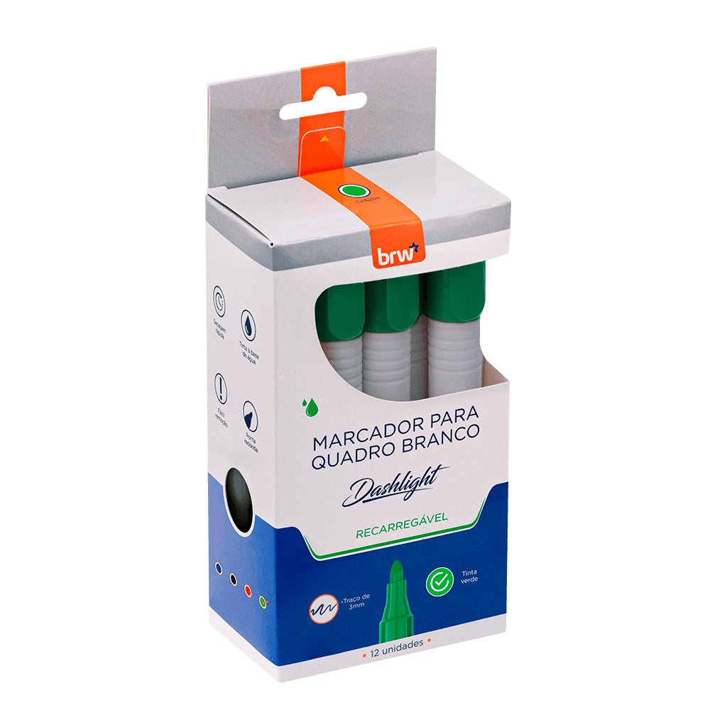 Marcador para Quadro Branco Dashlight Recarregável Ponta Redonda Verde - Brw