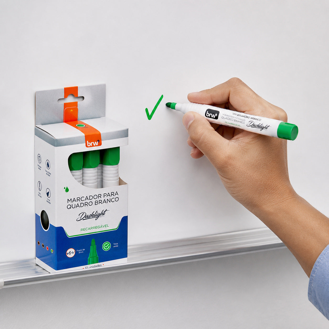 Marcador para Quadro Branco Dashlight Recarregável Ponta Redonda Verde - Brw