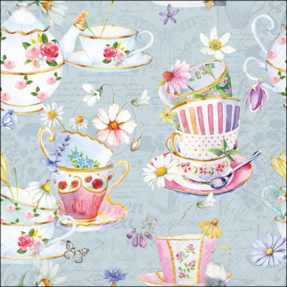 Guardanapo para Decoupage Ambiente 33x33cm com 20 Unidades - Xícaras de Chá Azuis