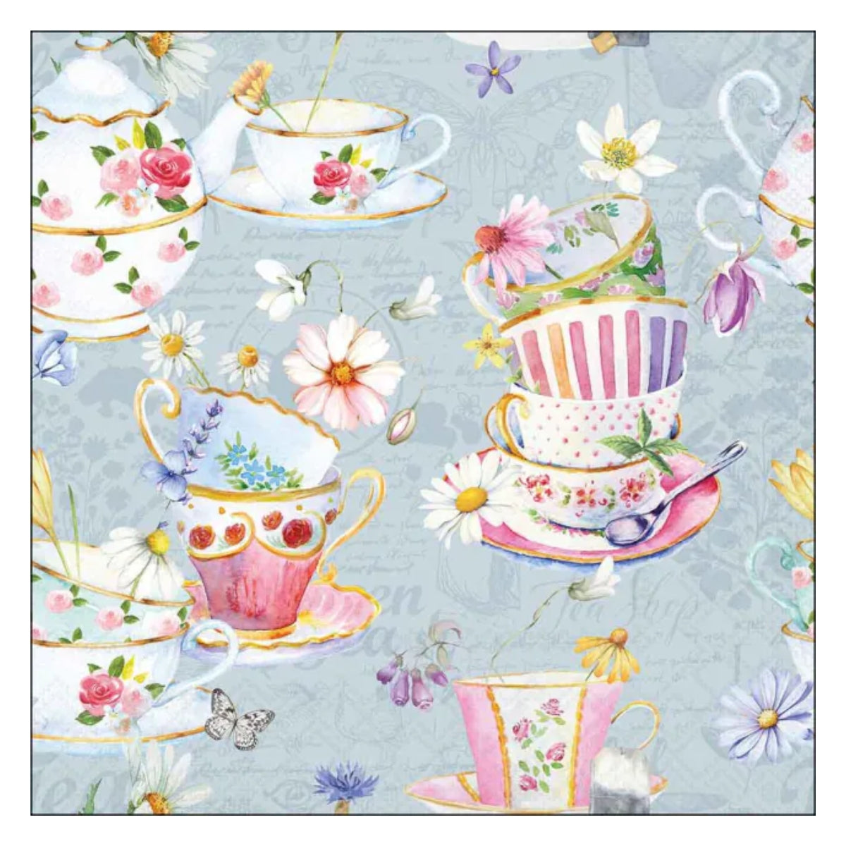Guardanapo para Decoupage Ambiente 33x33cm com 02 Unidades - Xícaras de Chá Azuis